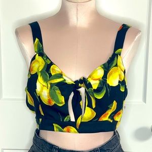 Honey Punch Lemon Print Crop Top